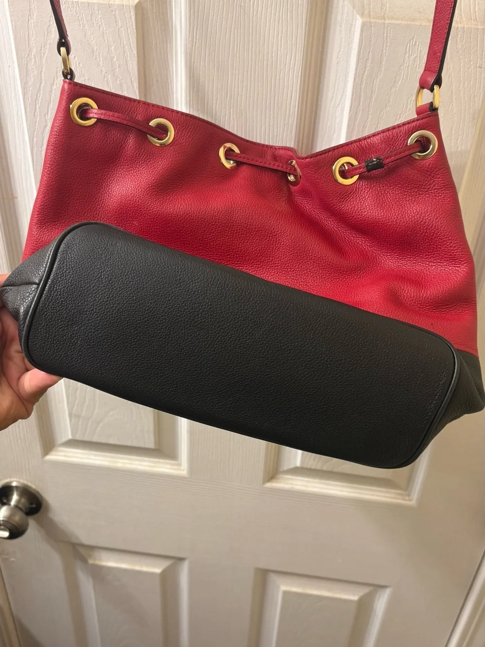 Michael Kors Red and Black Leather Drawstring Shoulder Bag